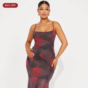 ~Elegant Rose Embroidered Mesh Maxi Dress w/Cowl Neckline~